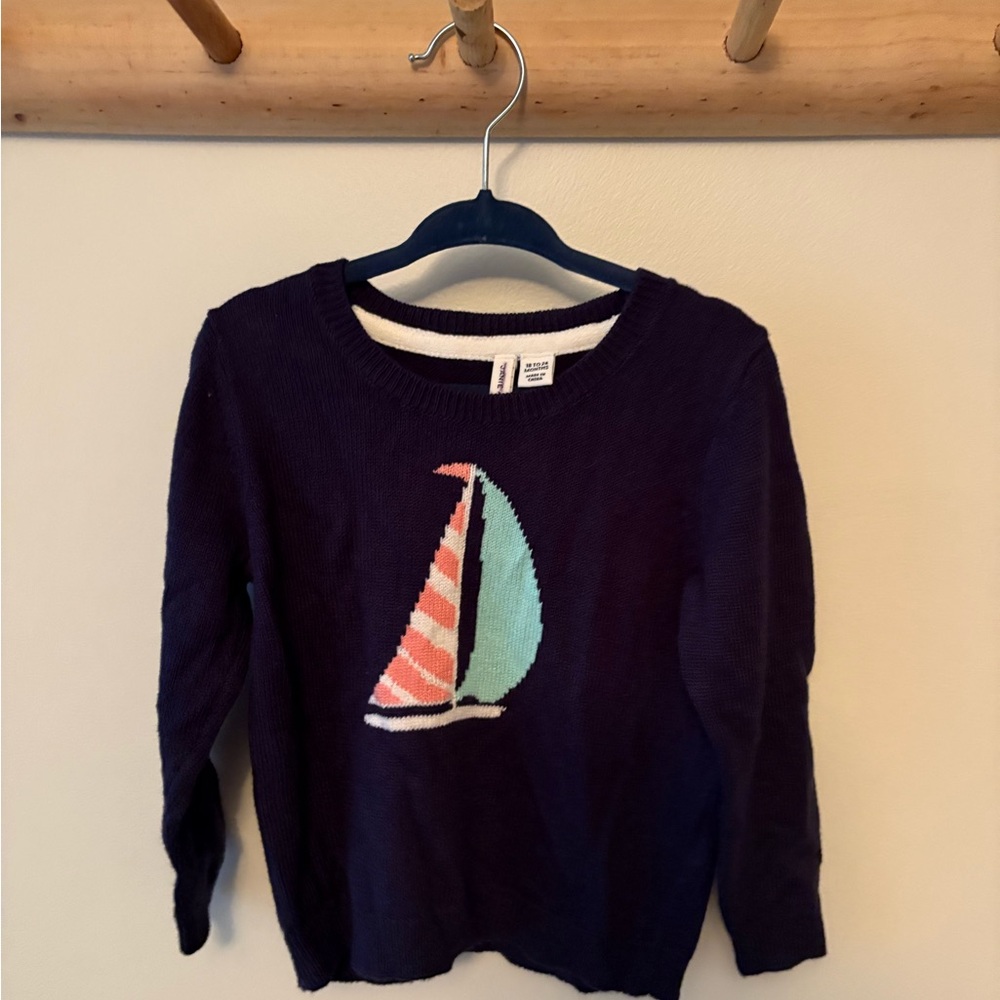 Navy Blue Kids Sweater with Sailboat Design